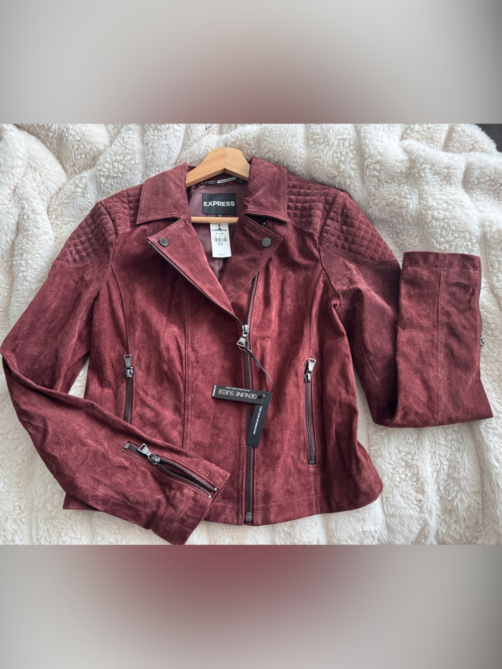 NWT Burgundy Genuine Suede Moto Jacket